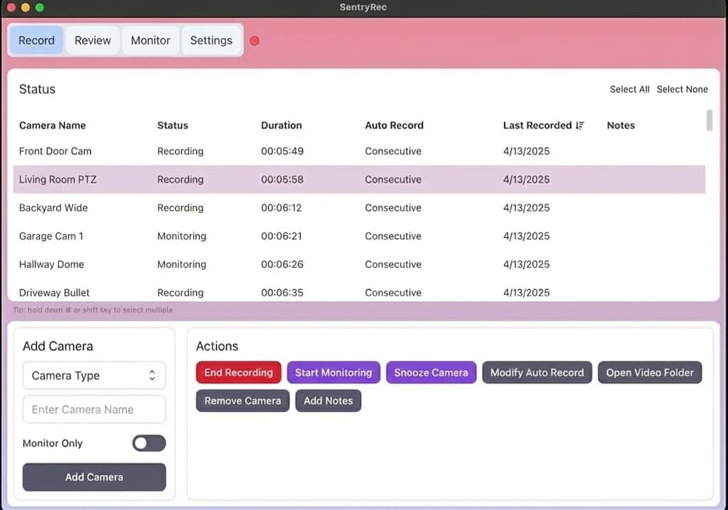 Screenshot of Recording with SentryRec