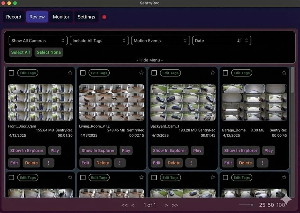 SentryRec Review Feature In Dark Mode
