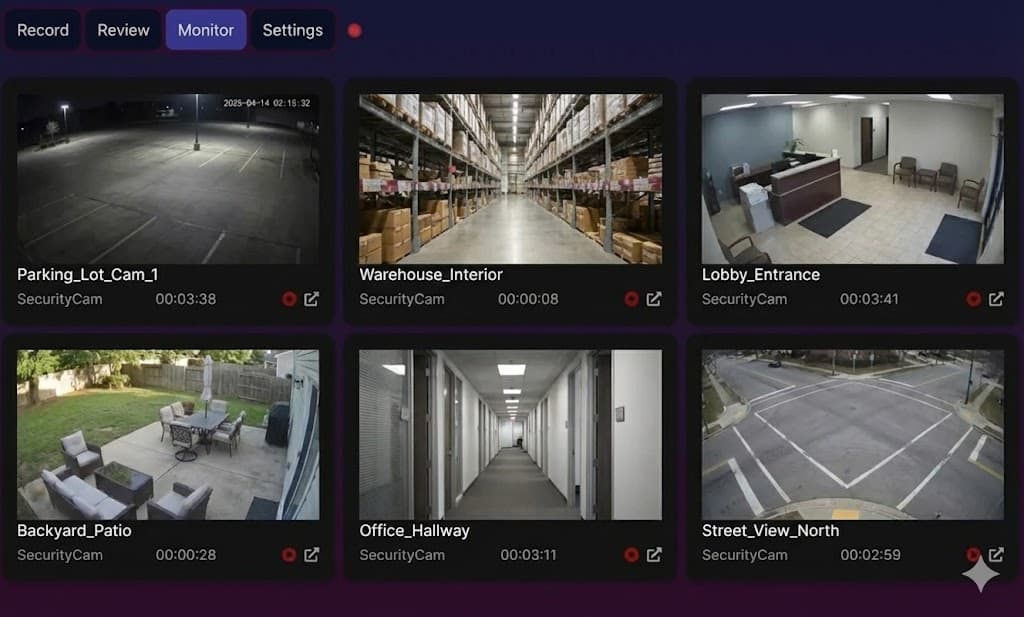 SentryRec Live Camera Monitor Feature In Dark Mode